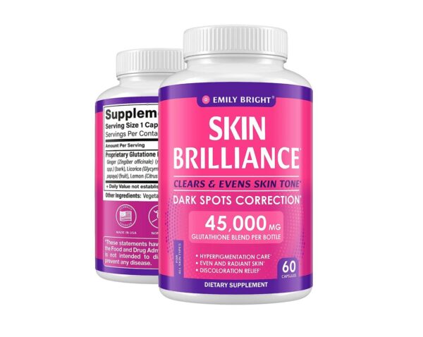 EMILY BRIGHT SKIN BRILLANCE Glutathione Supplement Skin Tone Enhancer. Targets Dark Spots & Acne Marks 45.000 mg.