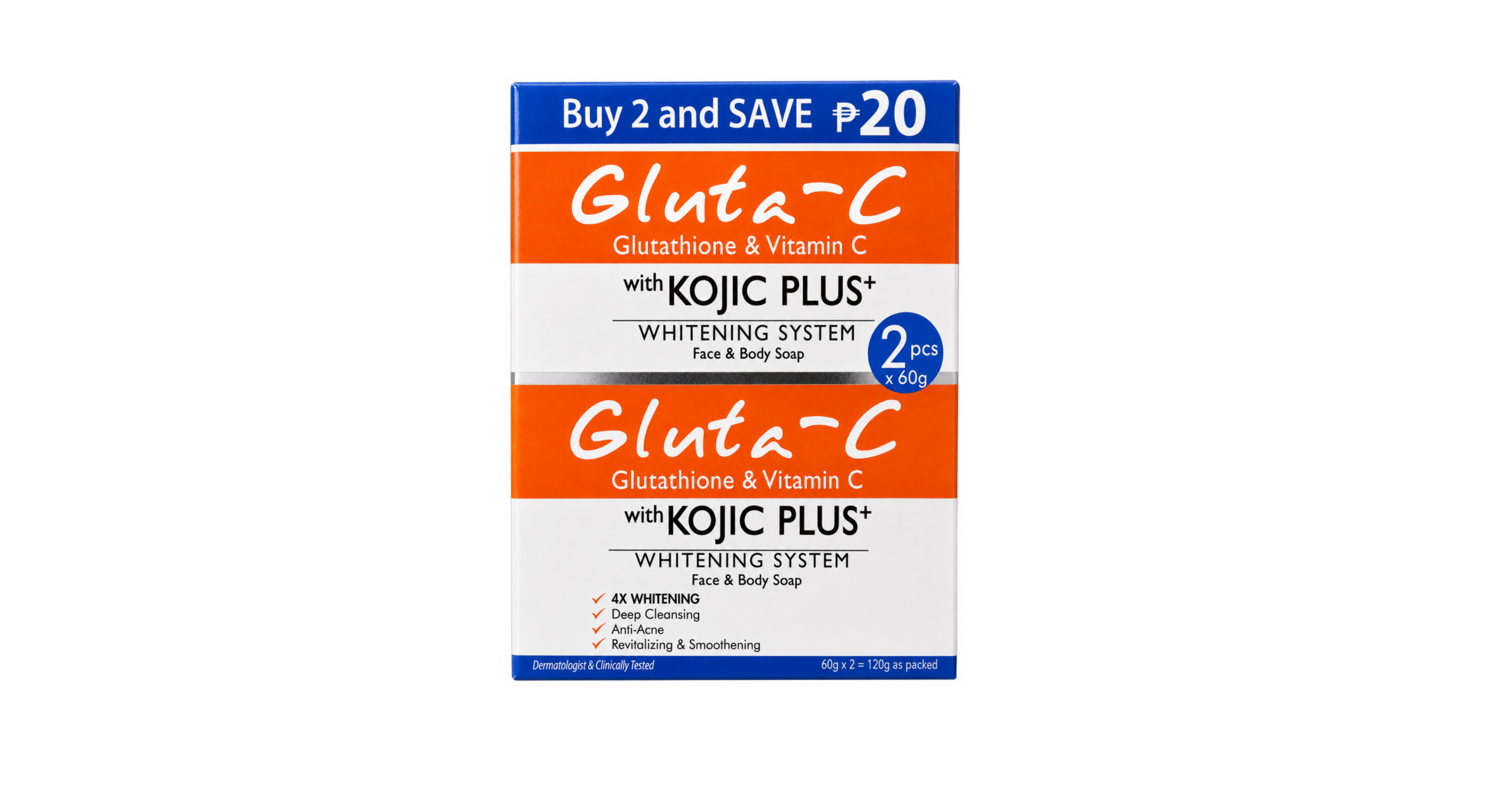 2 Pack Gluta-C Face and Body Soap with Kojic Plus+ Whitening System